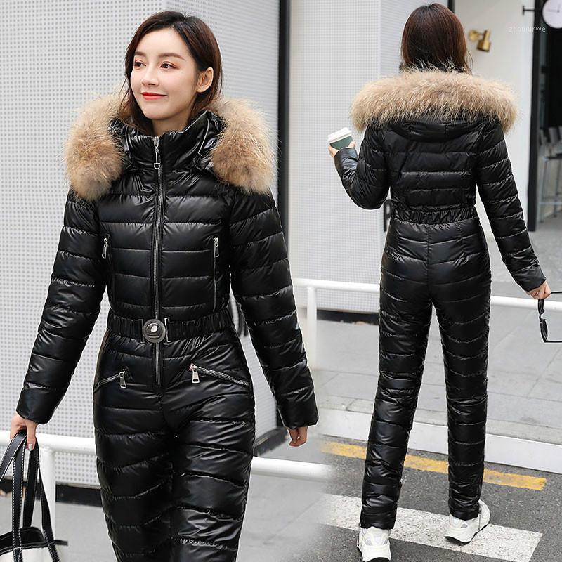 

Women's Jumpsuits & Rompers One-piece Ski Suit Winter Coat With Hooded Parka To Keep Warm And Slim Cotton Jumpsuit Zipper Bodysuit, Black