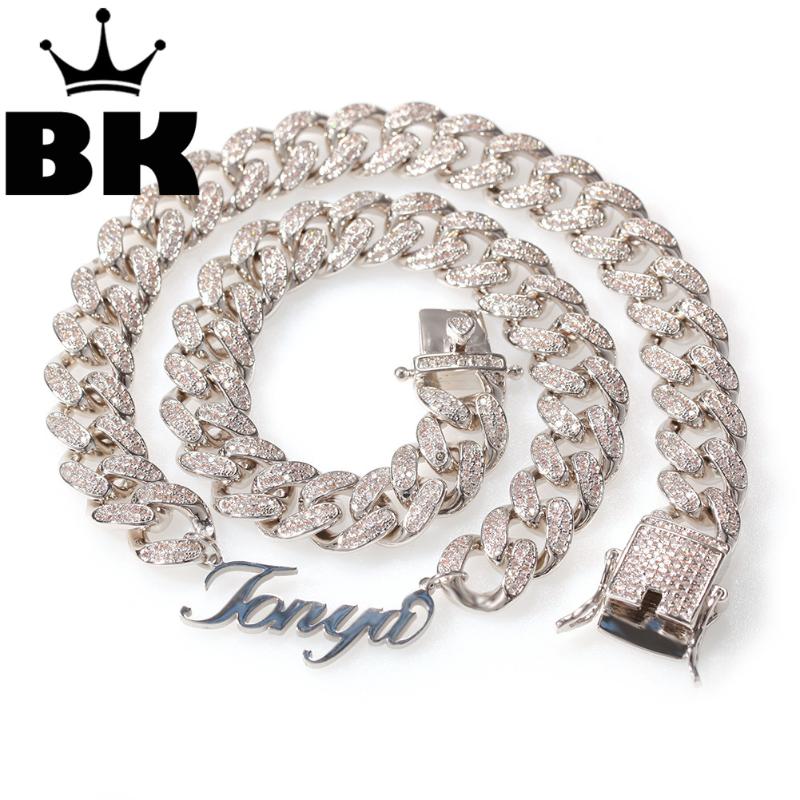 

13mm Custom Art Font Zircon Miami Cuban Link Necklace Gold Silver Plated Luxury Copper Micro Paved CZ Joining Chain Chains