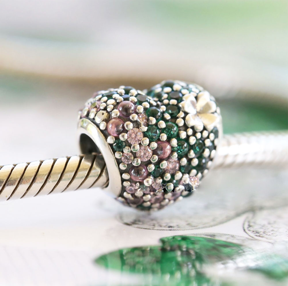 

925 Sterling Silver Gleaming Clover Heart Charm Bead For European Pandora Jewelry Charm Bracelets