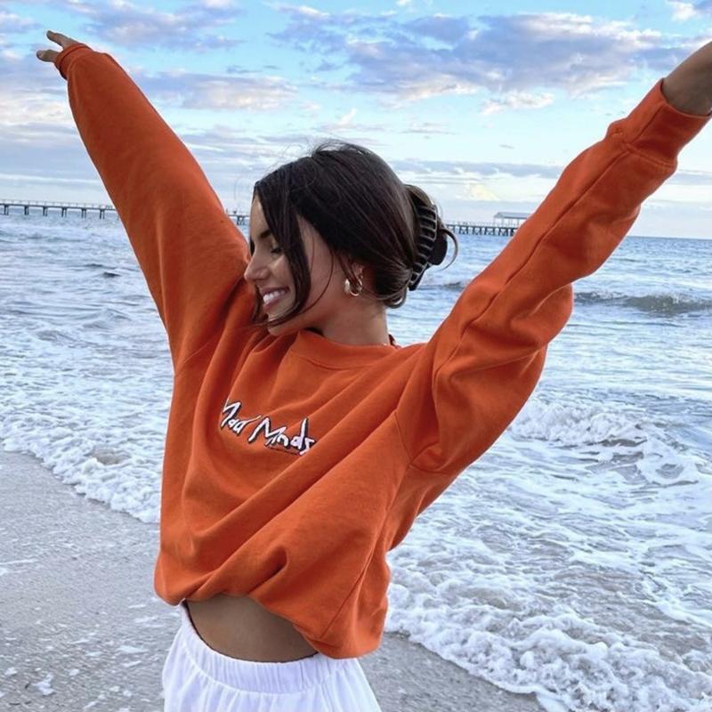

Women' Hoodies & Sweatshirts Letter Printing Women Oversized Sweatshirt Autumn Winter Loose High Quality Orange Long Sleeve Harajuku Couple