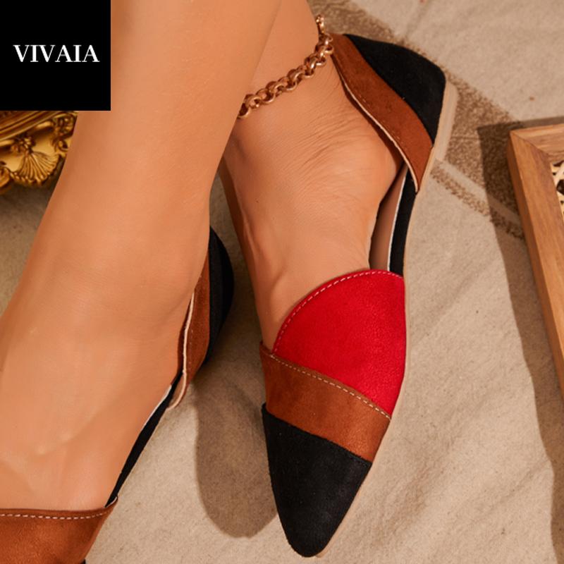 

Sandals 2021 VIVAIA Summer Flat-bottom Color Matching Suede 40-43 Side Empty Pointed Women, Black