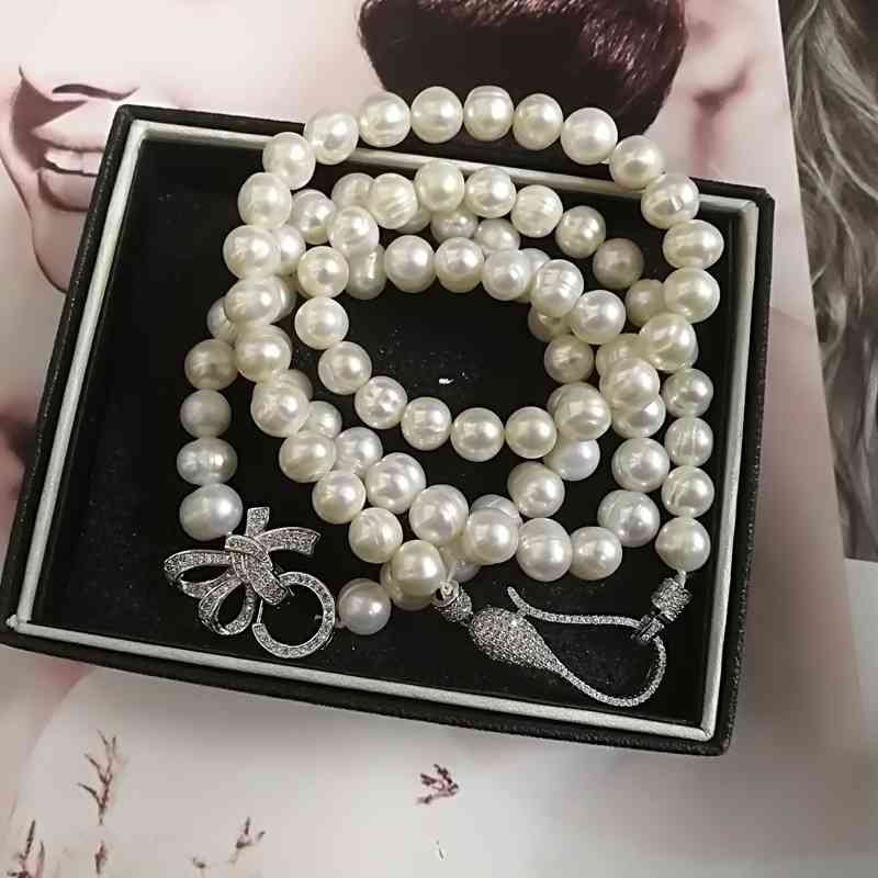 

women cubic Real Natural Freshwater choker Necklace 8-9mm White inregular Pearl Jewelry Gifts