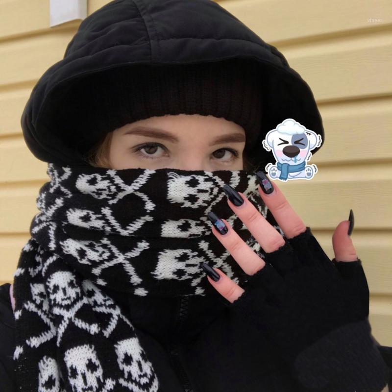 

Scarves Skull Scarf Women Men Unisex Knitted Female Decorated Skeleton Pashmina Shawls Wrap With Fringes, Blue;gray