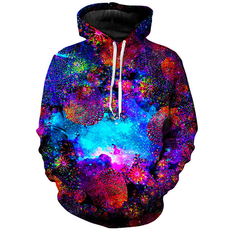 

Coral pattern Fierce 3D printing hoodie visual impact party top punk goth round neck high quality sweater hoodie, Black