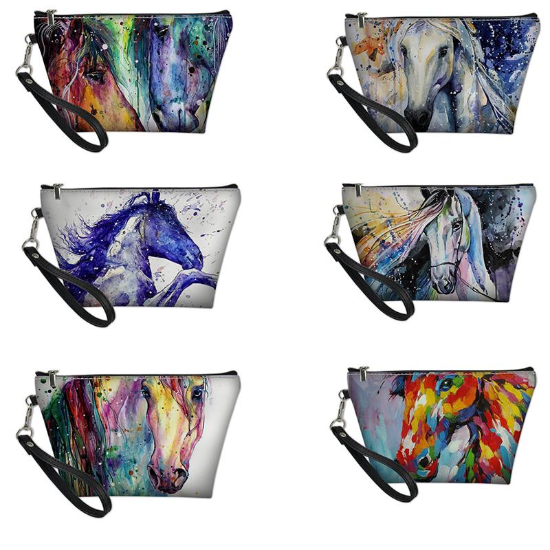 

Cartoon Crazy Horse Cosmetic Bag For Lady Multi Color Animal Makeup Storage Cool Travel Toiltry Organizer Pouch Bags & Cases