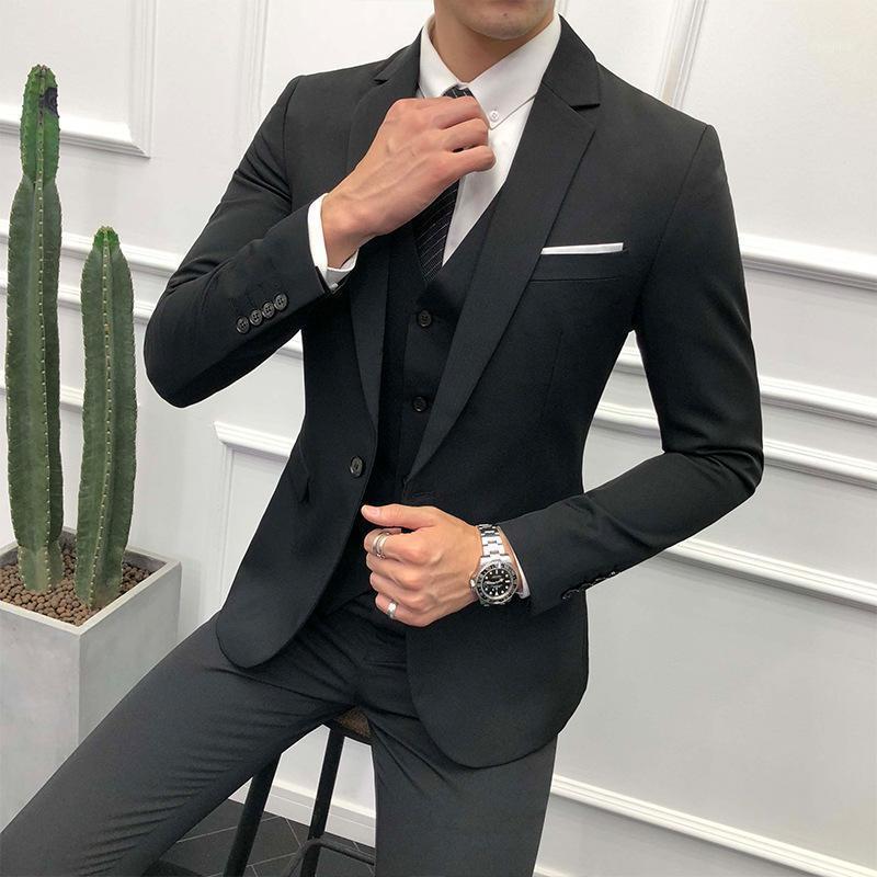 

5XL Men's Suit Slim Fit One Button 3-Piece Blazer Dress Business Wedding Party Jacket Vest Pants Coustume Homme1, Black