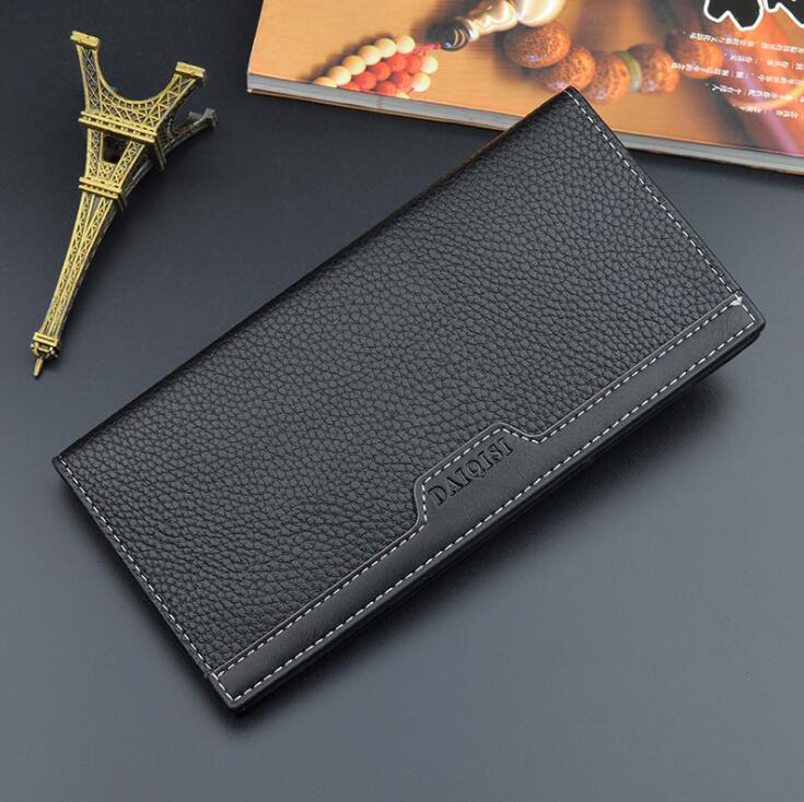 

Factory sales men handbag soft leather long wallet card capacity business mens wallets fashion stitching folding leathers purse, Black2(printing box packaging)