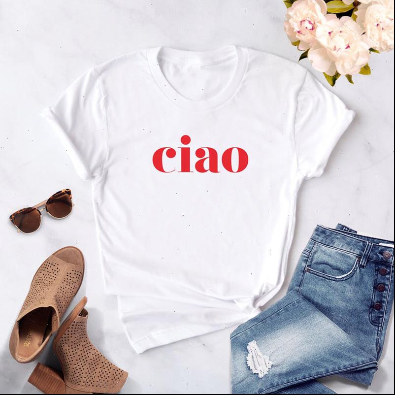 

ciao italian hello casual cotton women t shirt short sleeve italy fashion camisa femenina korean, White