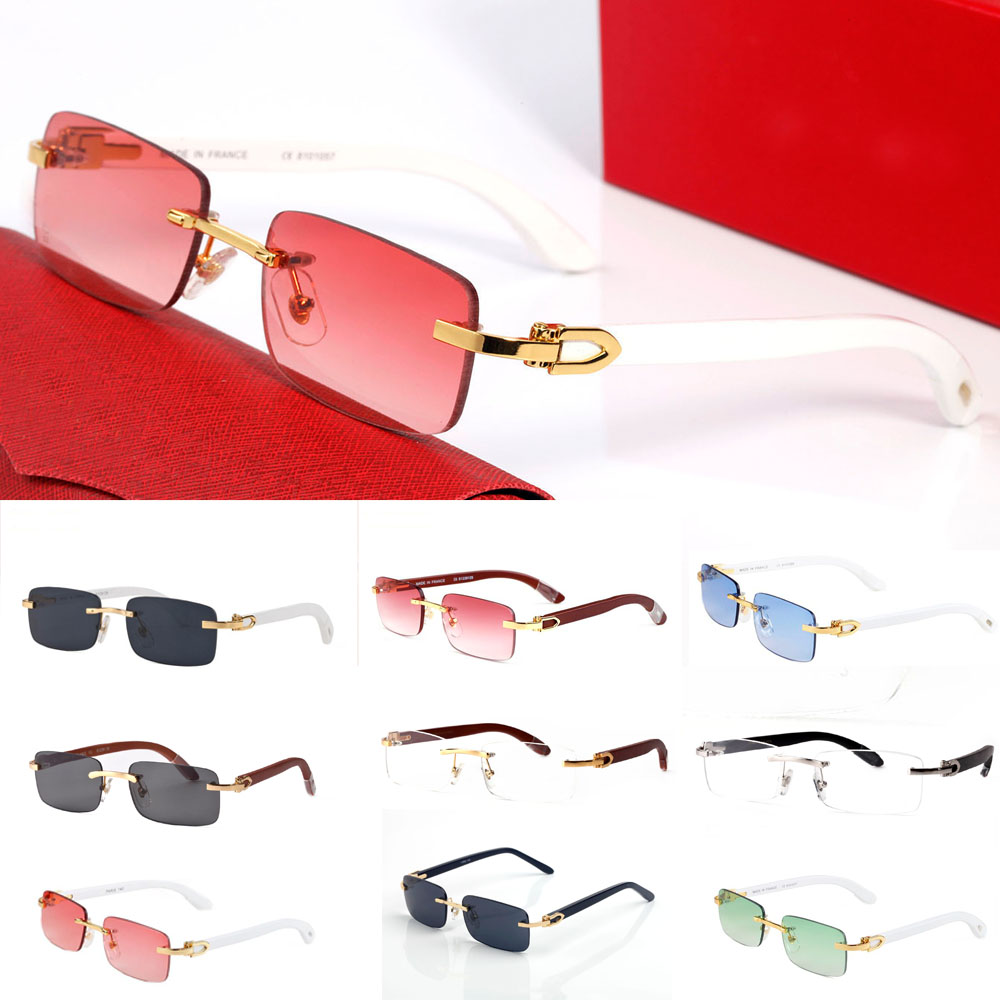 Lunettes de soleil millionnaire Coeur de pêche sans monture Sculptures à monture dorée Jambes en bois de bambou Mode Corne de buffle Lunettes de