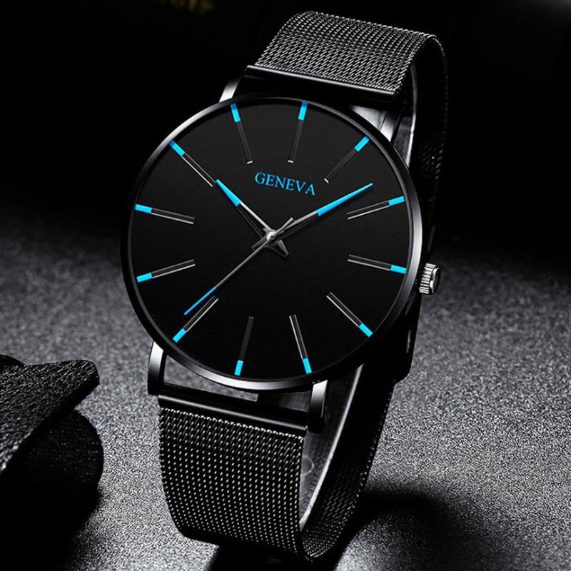 

Wristwatches 2021 Fashion Geneva Couple Men's And Women's Simple Business Net With Quartz Watch, Belt black shell
