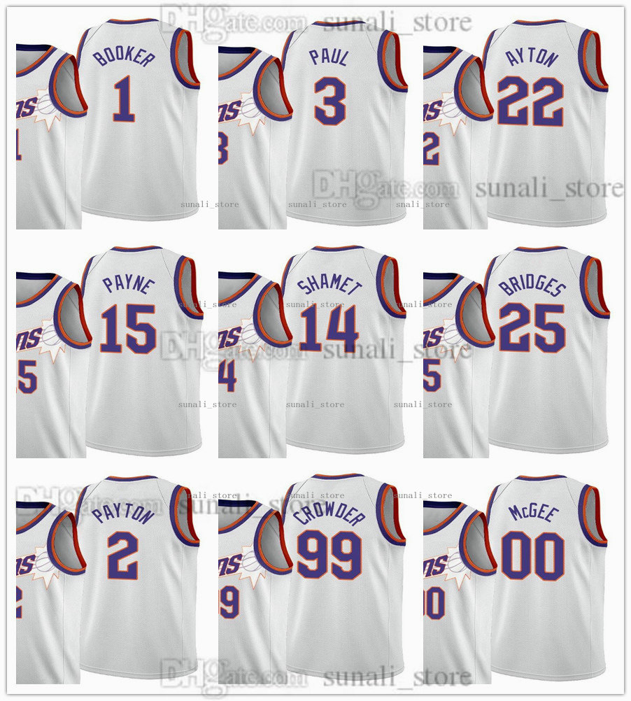 

2022-23 City White Basketball Jerseys Chris Paul 3 Devin Booker 1 Deandre Ayton 22 Jae Crowder 99 Cameron Payne 15 JaVale McGee 00 Mikal Bri, Black;red