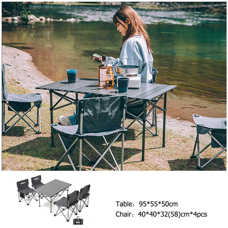 

Camp Furniture Folding Camping Table With Oxford Cloth Chairs Portable Lightweight Aluminum Roll-up Carry Bag For Hiking