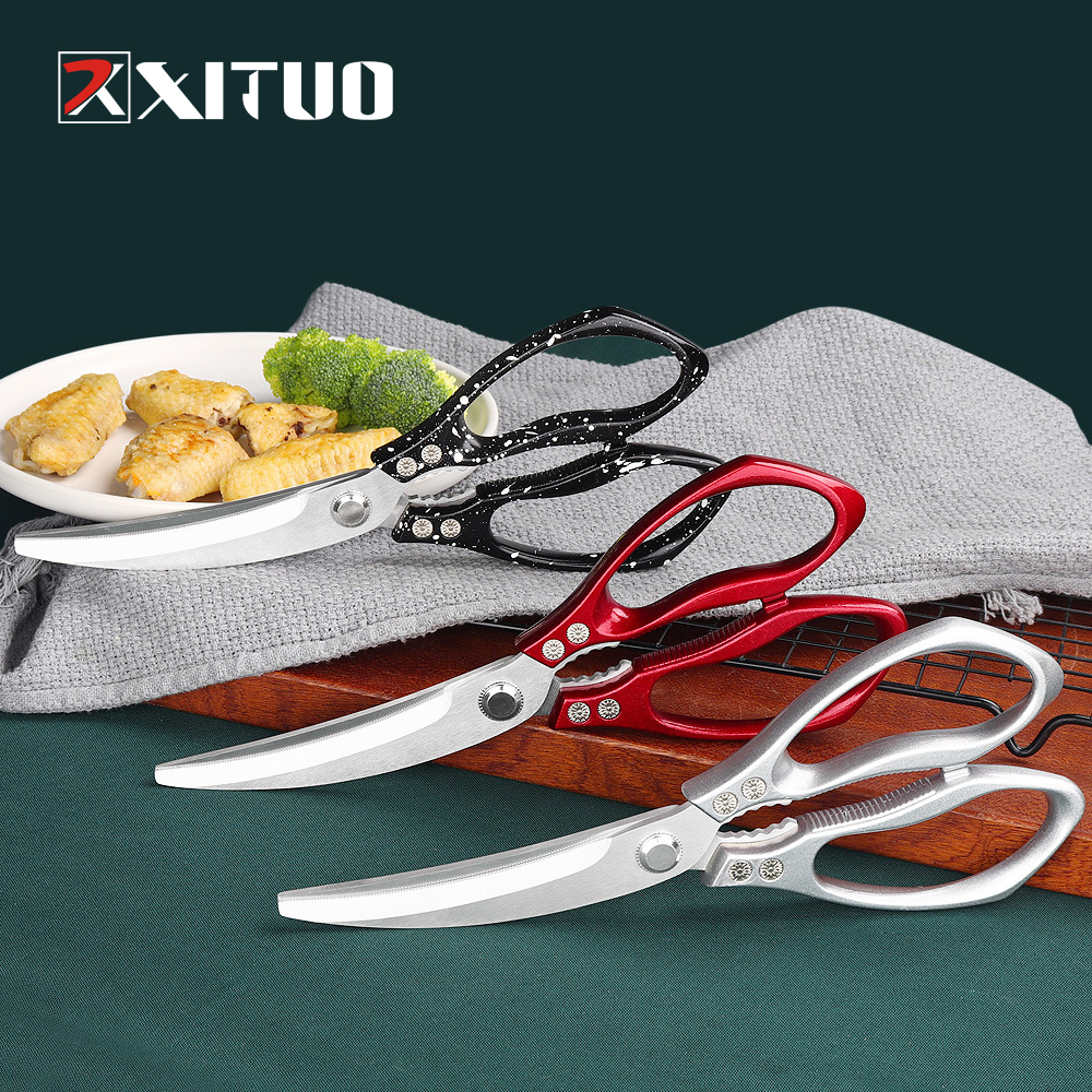 XITUO 30Cr14 Stainless Steel Kitchen Strong Roast Meat Shear Knife Multifunction Cut Meat Fish Kind Kitchen Cooking Scissors-image-756205971