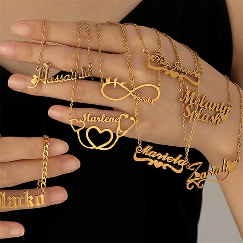 

NEULRY personalized stainless steel gold name letter initial pendant necklace for women customized jewelry 211110