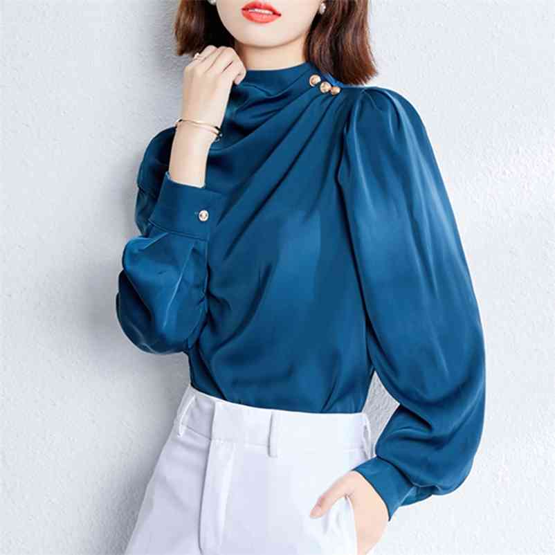 

Spring Long sleeve Women Tops Fashion Professional White shirt Elegant Satin Chiffon blouse blusa feminina 210517