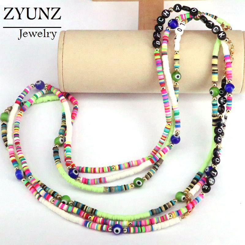 

5PCS, Boho Chain For Mask Women Chains Necklace Jewelry Polymer Clay Letter Fashion Collares 2021 Necklaces