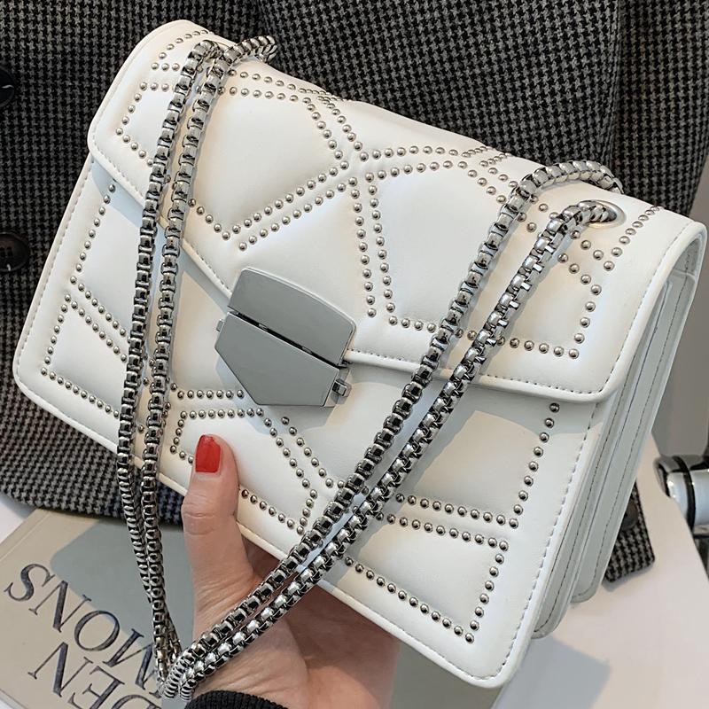 

Evening Bags Rivet Brand Designer Shoulder Women 2021 Fashion Chain Crossbody PU Leather Small Flap Handbags Purse Vintage