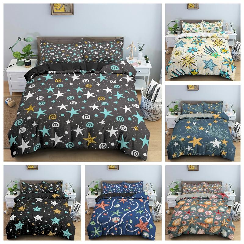 

Bedding Sets Colorful Star Pattern Set Starfish Scallop Duvet Cover Quilt With Pillowcase Queen King Size Home Textile, Pattern 02