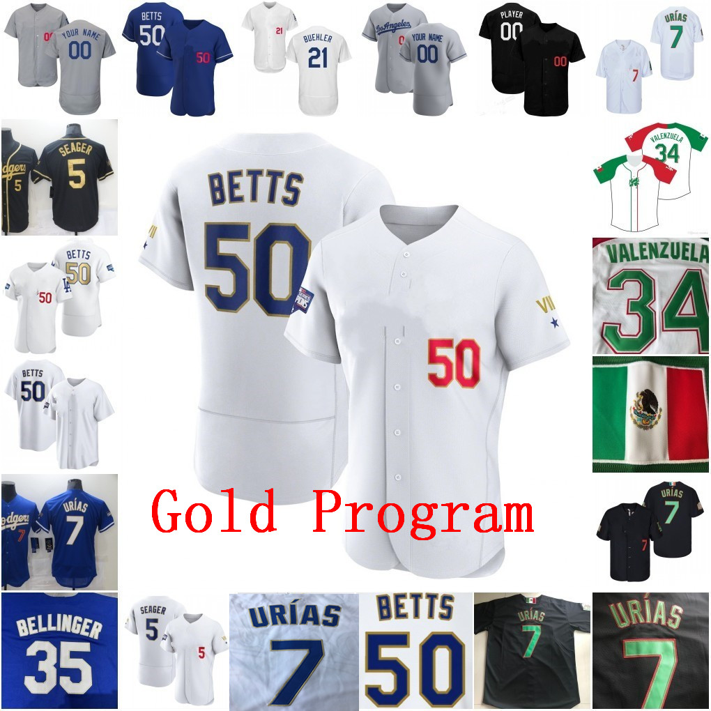 

Gold Mexico Los Angeles Baseball Julio Urias Jersey Albert Pujols Trevor Bauer Mookie Betts Valenzuela Cody Bellinger Clayton Kershaw Corey Seager Justin Turner, Only for men