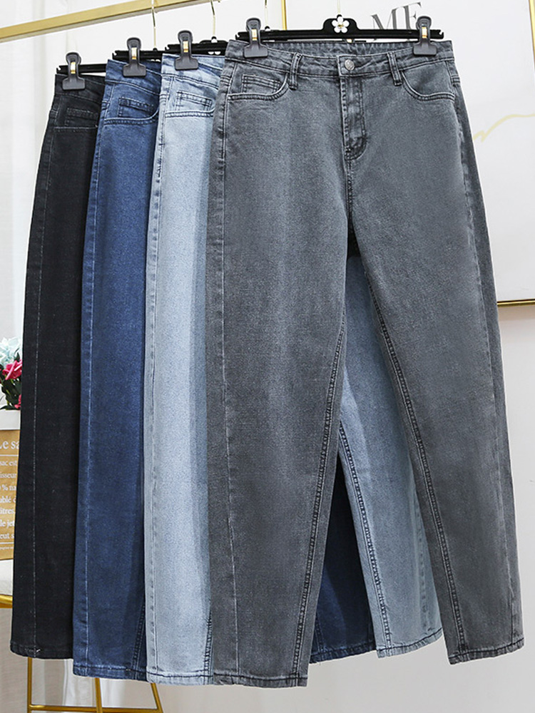 

Jeans Woman High Waist Plus Size Zipper Skinny Full Length Denim Pencil Pants 5xl 6xl 7xl, Gray
