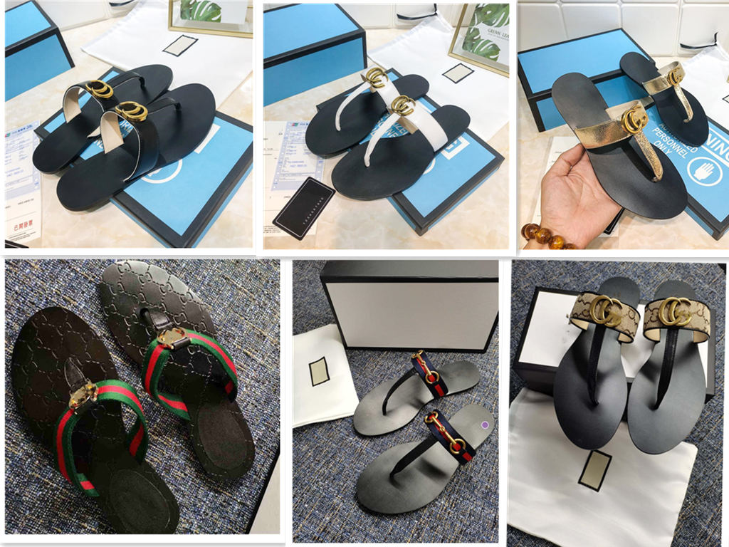 

2021 women's flat bottomed sandals men's fashion slippers with packing box