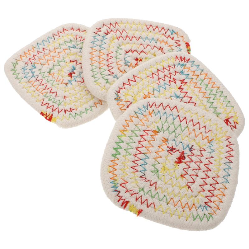 

Mats & Pads 4PCS Square Hand-woven Cup Mat Thickened Non-skid Simple