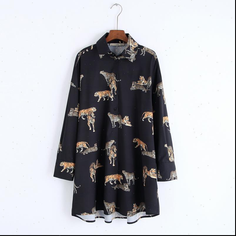

loose long womens blouses women shirt autumn fashion tiger and leopard prints sleeve modern girl casual animal shirts, White