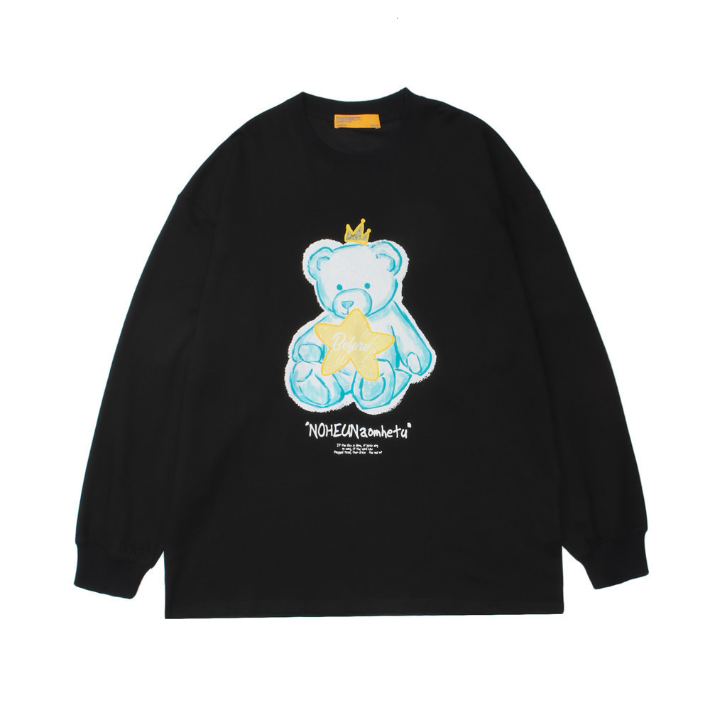 

Sweatshirts Cartoon Bear print Pullover mens street trend loose round neck long sleeve top Hoodie, Green