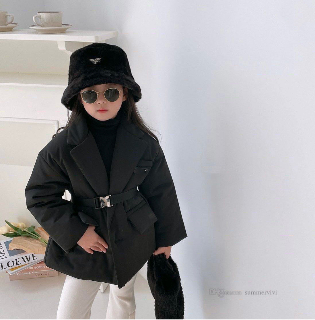 

Designer Winter Kids thicken warm coat girls lapel long sleeve outwear children single breathable coats A8039, Belt
