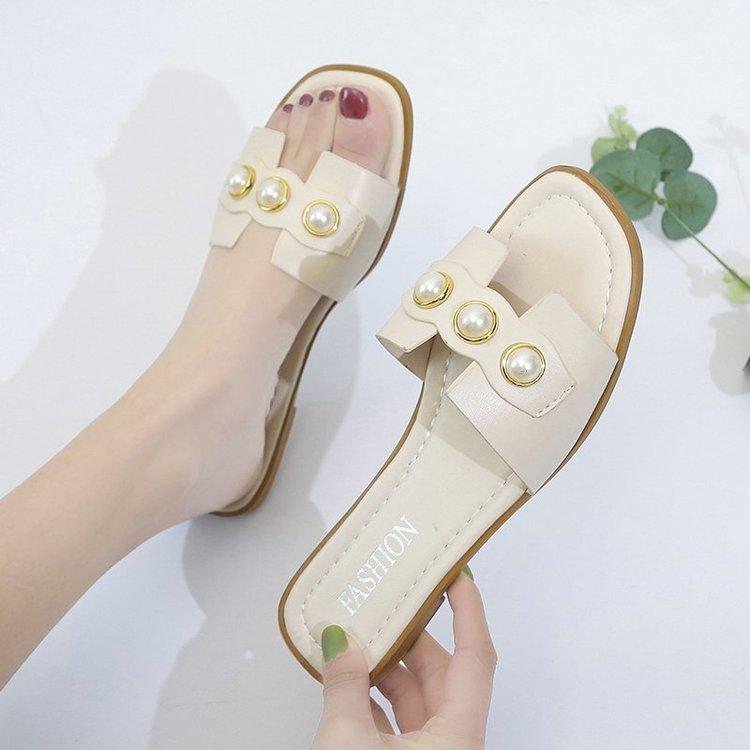 

Summer Style Web Celebrity Pearl Flip-flops Women Wear Fashion Versatile INS Tide Sandals Slippers, Black