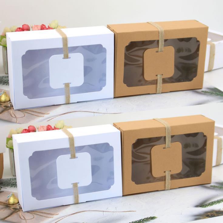 

Packing Boxes Kraft Paper Favor Gift Box PVC Clear Window Cookies Treats Boxes Wedding Party Decoration Candy Case 100pcs/lot SN5290{category}