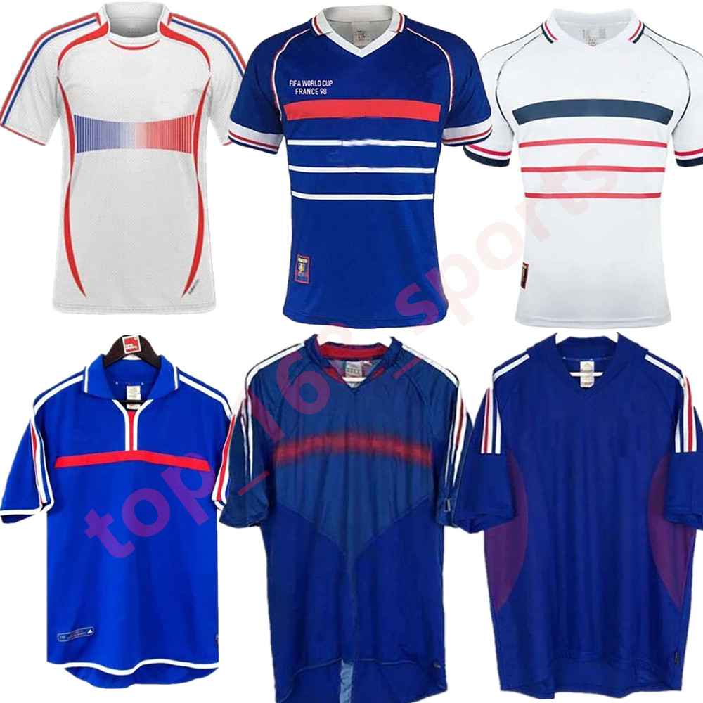 

1998 Retro version FRANCE soccer jersey 96 98 02 04 06 ZIDANE HENRY MAILLOT DE FOOT shirt 2000 Home Trezeguet football uniform, 2006 away