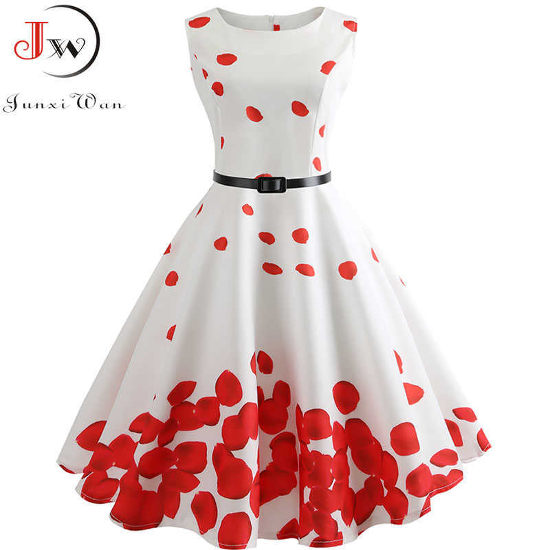 

Women Summer Dress Floral Print Retro Vintage 1950s 60s Casual Party Office Robe Rockabilly Dresses Plus Size Vestido Mujer 210608, Pettiskirt red