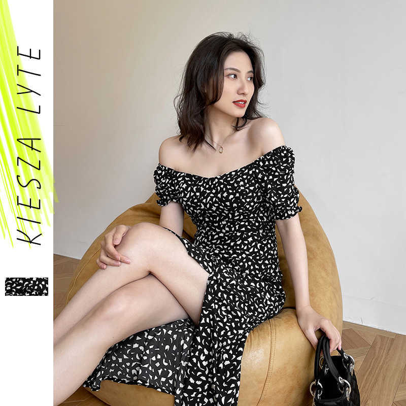 

Fashion Women Dress Elegant Boho Floral Print Split Party Holiday Dresses Femme Vestido De Mujer 210608, Black