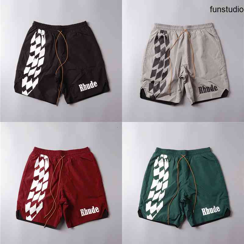 

Streetwear RHUDE Racing track Printing Beach Shorts Men Women 1:1 High Quality Summer Mesh Breechcloth Lining