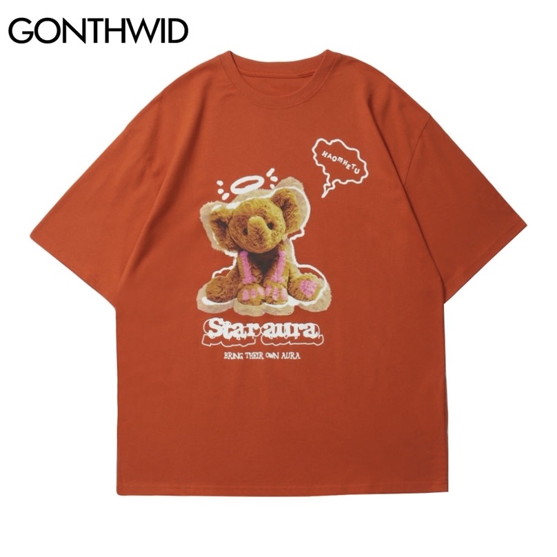 

Tees Shirts Toy Elephant Print Tshirts Streetwear Hip Hop Casual Short Sleeve T-Shirts Men Harajuku Fashion Cotton Tops 210602, White