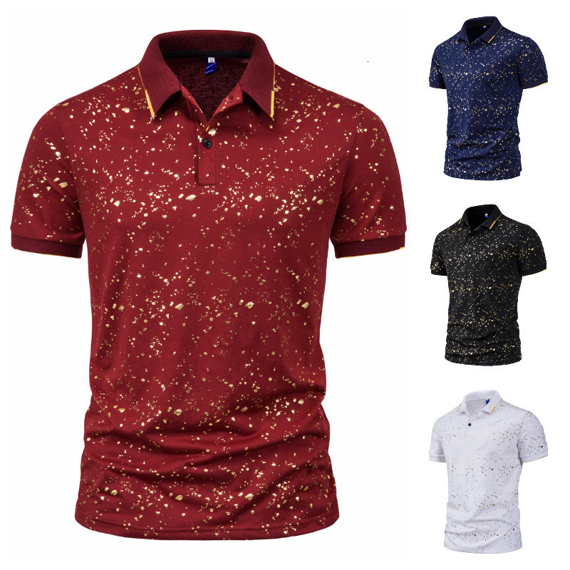 

t Shirt Men's Fashion Dot Gilded Short Sleeve Lapel T-shirt Polo Pl26, White;black