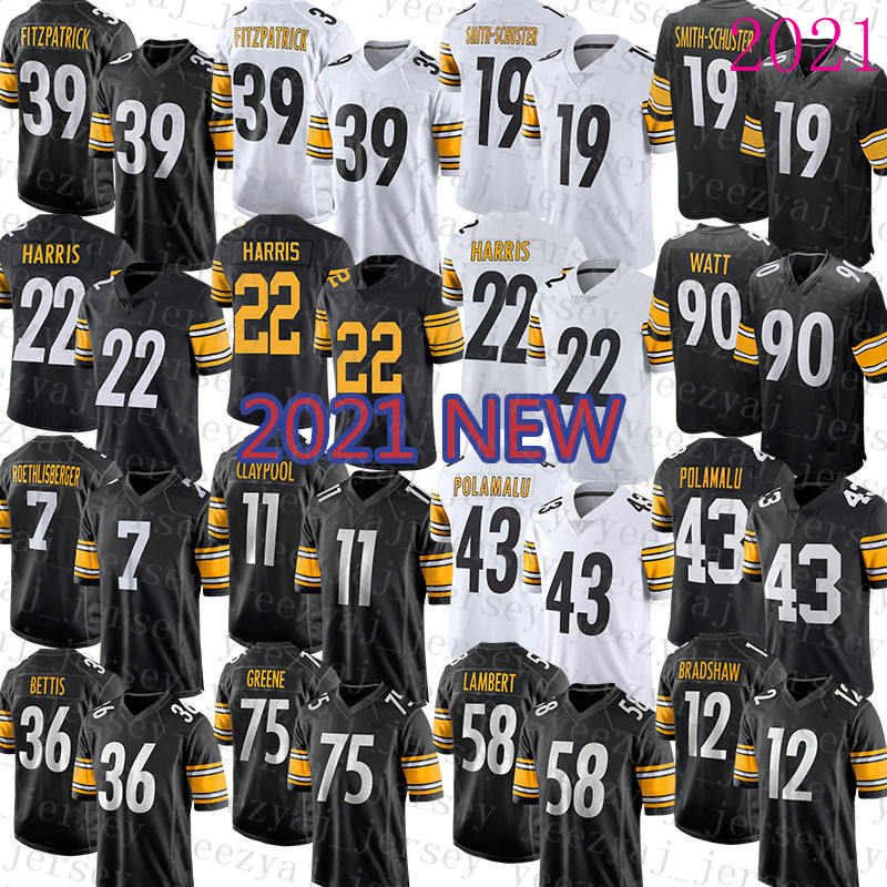 

TOP Pittsburgh Mens Steeler American Football Jersey Women 22 Najee Harris Youth 90 T.J. Watt 7 Ben Roethlisberger 43 Troy Polamalu 19 Juju Smith-Schuster 36 Bettis, Youth(size:s-xl)-gangren+patch