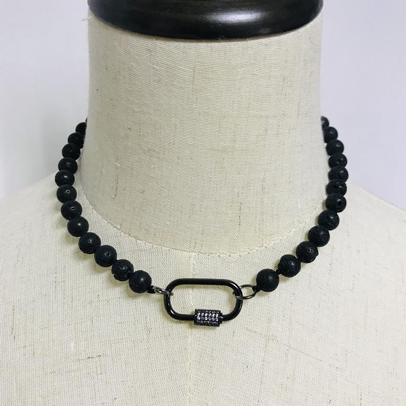 

Pendant Necklaces 2021 Man Fashion Black Volcanic Stone Necklace Punk Design Exaggerated Spiral Button Jewelry For Women Trendy Gifts