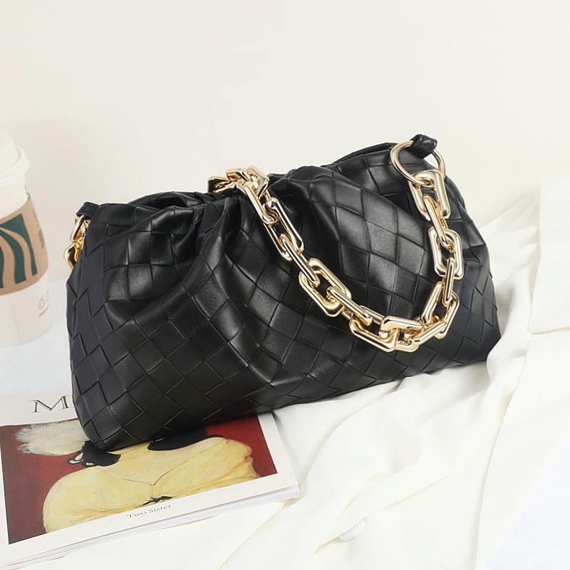 

Fashion Pleated Chain Handbag Women's Leather Bags Versatile Simple One Shoulder Bag Cloud Dumpling Package Bolsa Totes, Woven white
