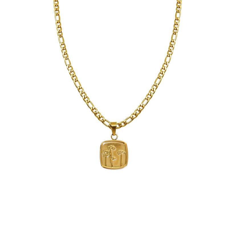 Pendant Necklaces Vintage Long Stainless Steel Women&#039;s For Men Bijoux Bohemia Fashion Gold Color Flower Coin 2021 Jewelry-image-711039332