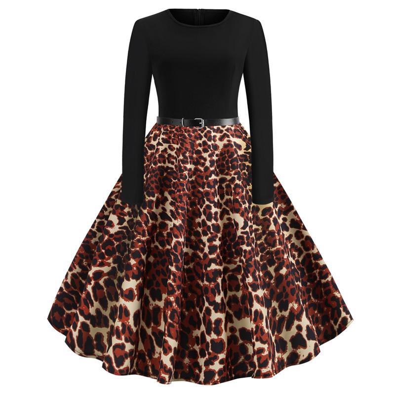 

Casual Dresses Winter Women 50S 60S Vintage Robe Swing Pinup Elegant Party Dress Long Sleeve Plus Size Print Black, Jy13200