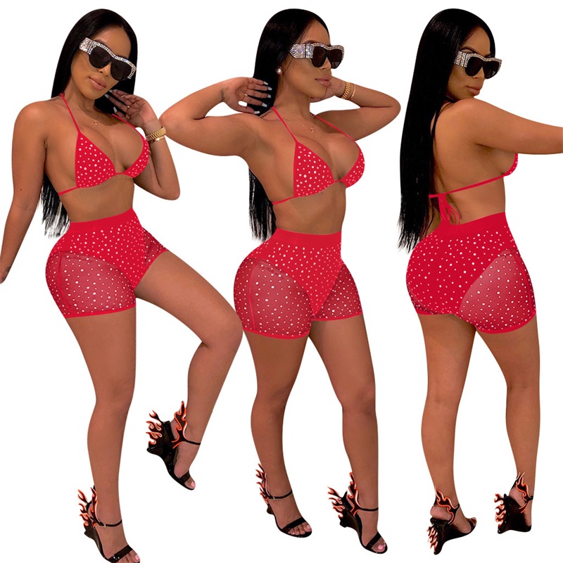 

Women Two Piece Outfits Swimwear Sequin Push Up Bra Tops See-through Shorts Sets Summer Bikini Swimsuit Sexy Clubwear Sportswear 564 Y2, White