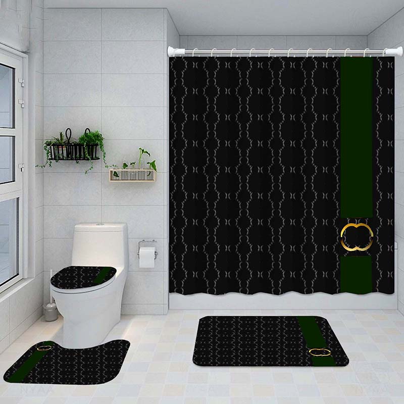 

Fashion Striped Printed Bath Mats Home Bathroom Waterproof Shower Curtains Toilet Cover Mats Four Piece Set