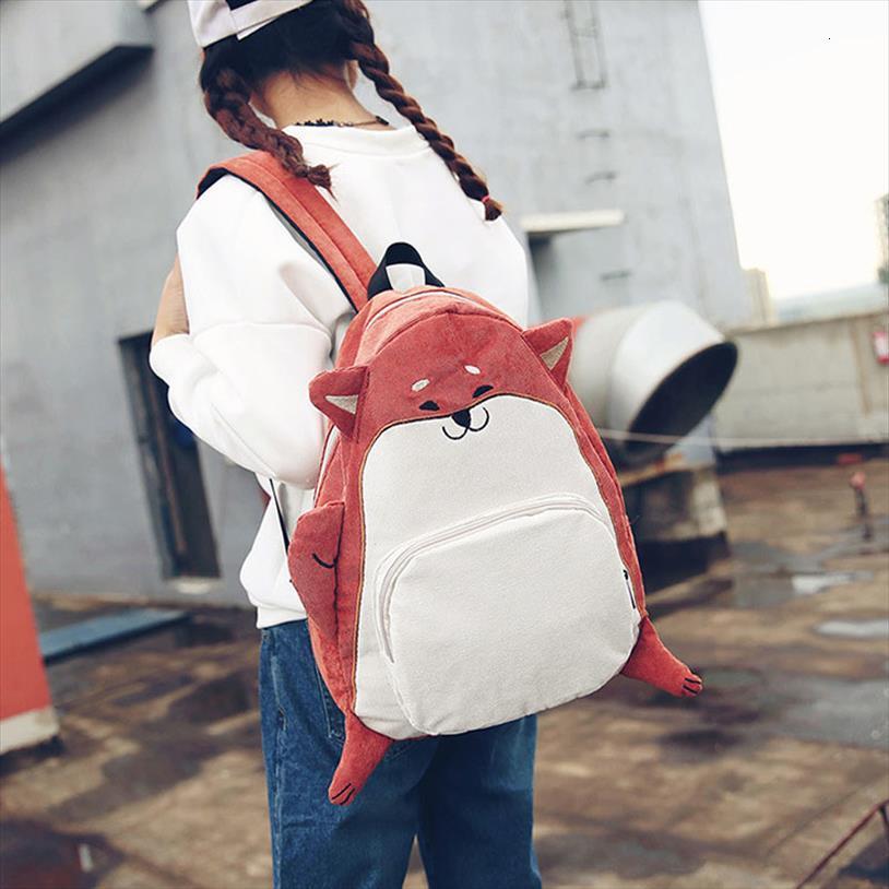 

school backpack anime for teenagers girls cute designer corduroy animal fox and dog shape schoolbag student