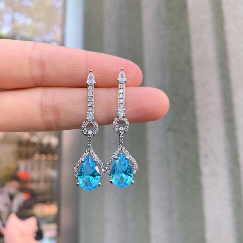 

Dangle & Chandelier QGorgeous Water Drop Earrings Created Blue Cubic Zirconia Ladies Bling Pendant 925 Sterling Silver Jewelry