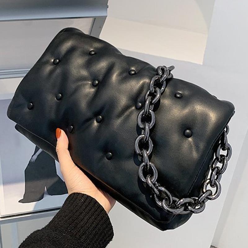 

Evening Bags Women's Shoulder Chain Purses And Handbag Women Clutch Ladies Hobo Bag Thick Metal 2022 Fashion Open Pocket Single, Black