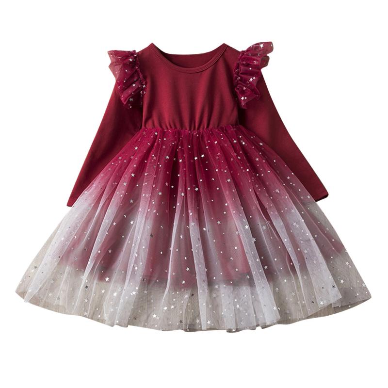 

Girl's Dresses 3-7 Years Girls Christmas Costume Princess Dress For Kids Long Sleeve Winter Sequin Clothing Girl Year Birthday Party, Red;yellow