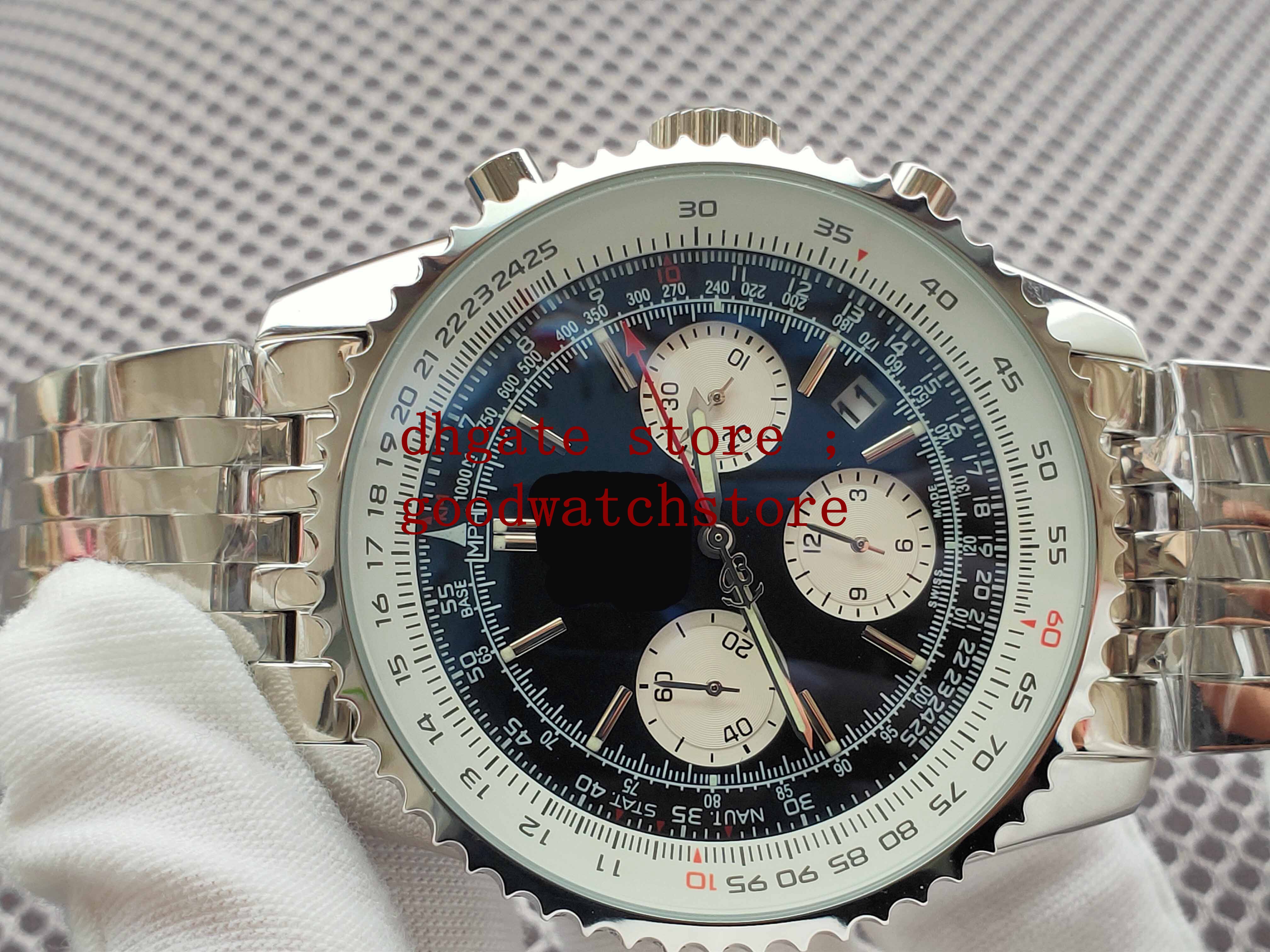 

2021 Men's Quality 316L Men 46mm Wristwatches Crystal Stainless Steel VK Quartz Chronograph Workin Mens Black dial Watches