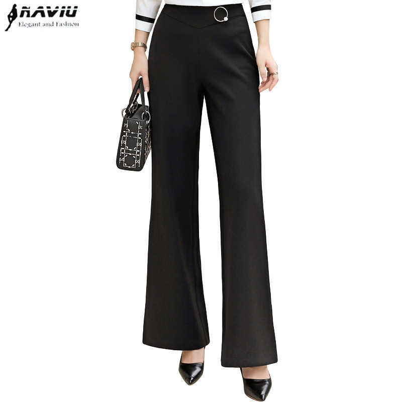 

Fashion Temperament Women Black Wide Leg Pants Plus Size OL Autumn Korean Office Ladies Loose Mid Waist Trousers 210604